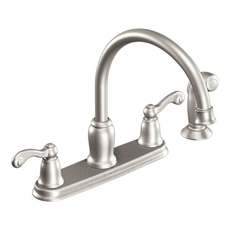 The 3-5/8" high spout and 3-7/8" high Handles keep a low profile featuring a 5" long solid cast brass spout for an overall height of 5-1/4". . Menards faucets